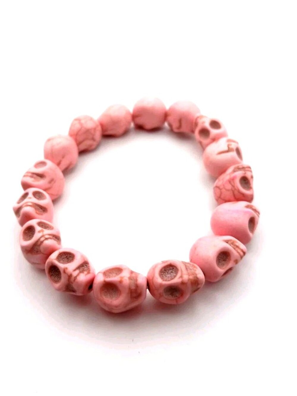 Skull Pink Large Beaded Stretchy Bracelet